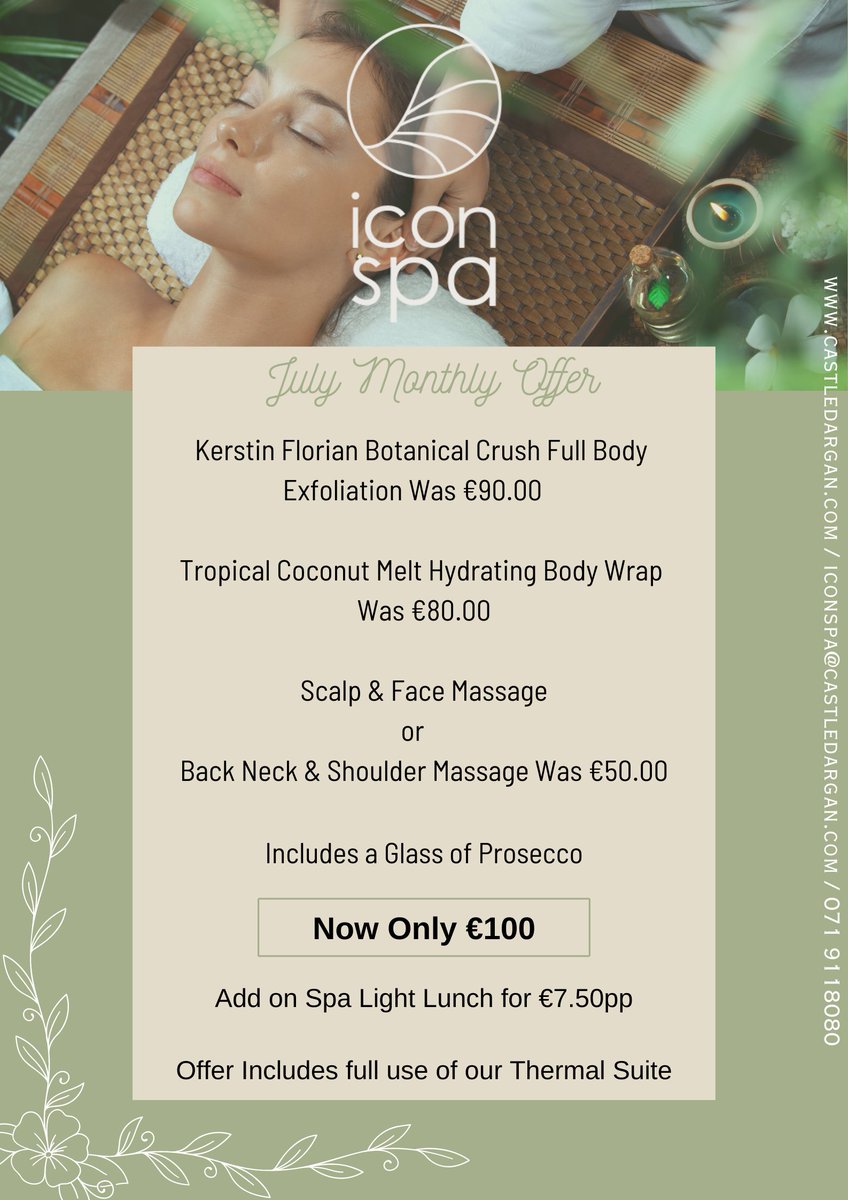 CastleDargan's tweet photo. Relax and indulge yourself this July with our luxurious spa monthly offer at our Icon Spa
โ๏ธ Iconspa@castledargan.com
๐071 9118080
https://t.co/xg7yWy0h15
#MonthlySpecial #IconSpa #CastleDargan #Sligo https://t.co/C1lVfBDBFa
