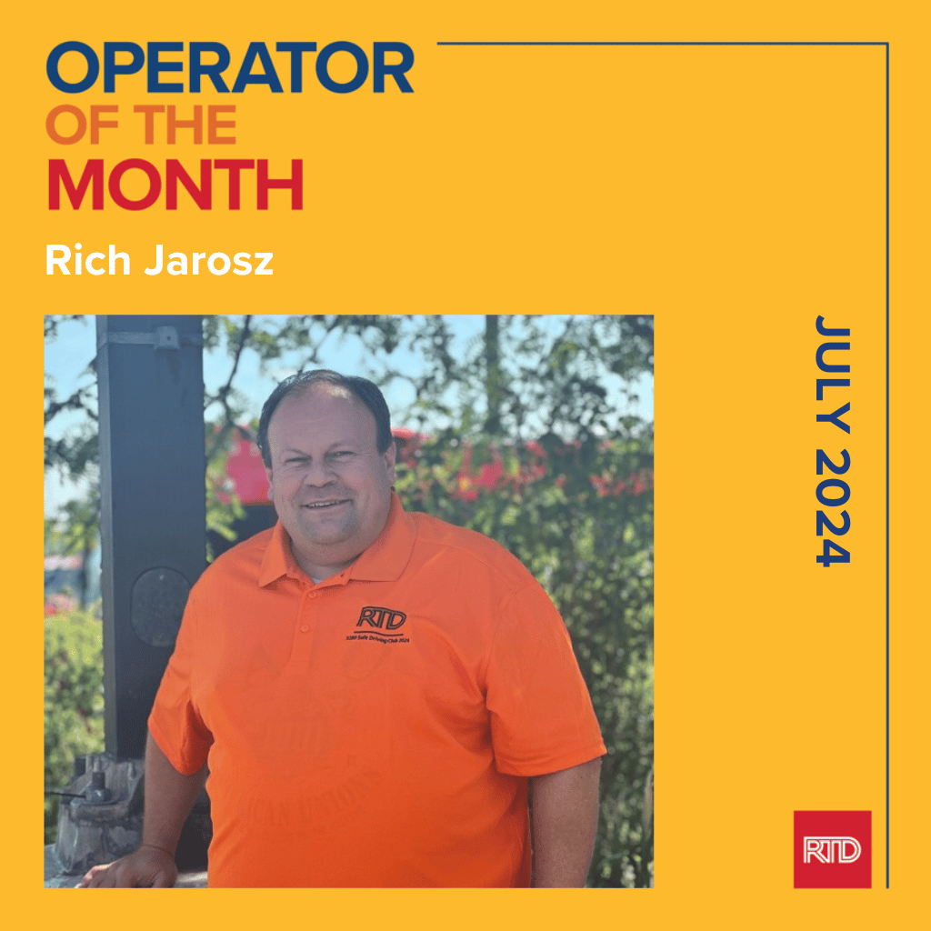 RideRTD's tweet photo. Celebrating our July #OperatorOfTheMonth, Rich Jarosz: the embodiment of kindness and service on wheels! His cheerful greetings, patient driving, and constant thank you's make every ride worth it. Get to know him better in our Q&A! https://t.co/gEnNIaiUaa https://t.co/eY1Ai5O514