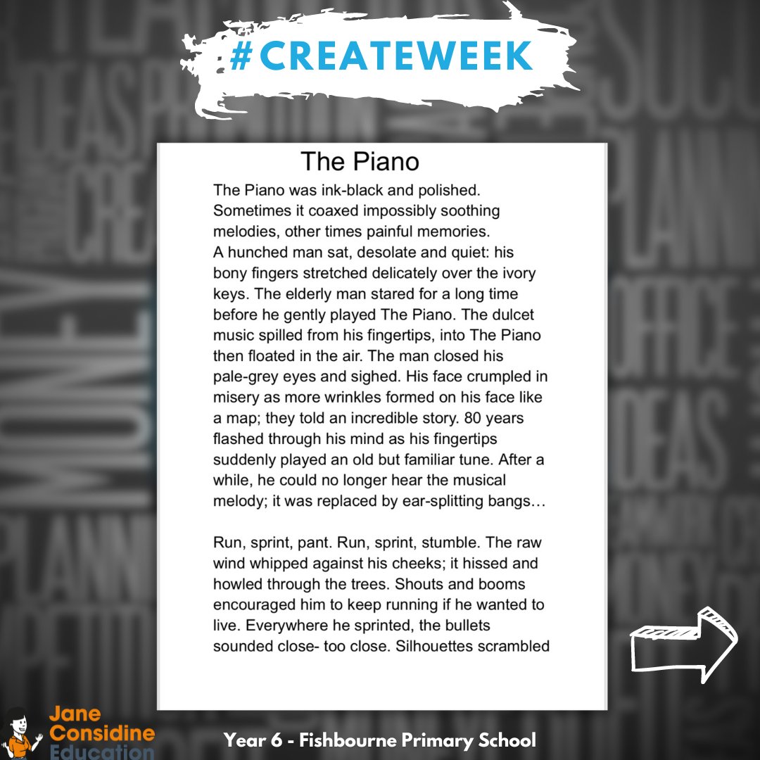 TrainingSpace's tweet image. Look at this great piece of independent writing!
Our first submission for our #CreateWeek independent writing spotlight! 
If you have independent writing provided by your pupils, send it in to use via DM or info@thetrainingspace.co.uk 
#createweek #year6 #primary #school #england