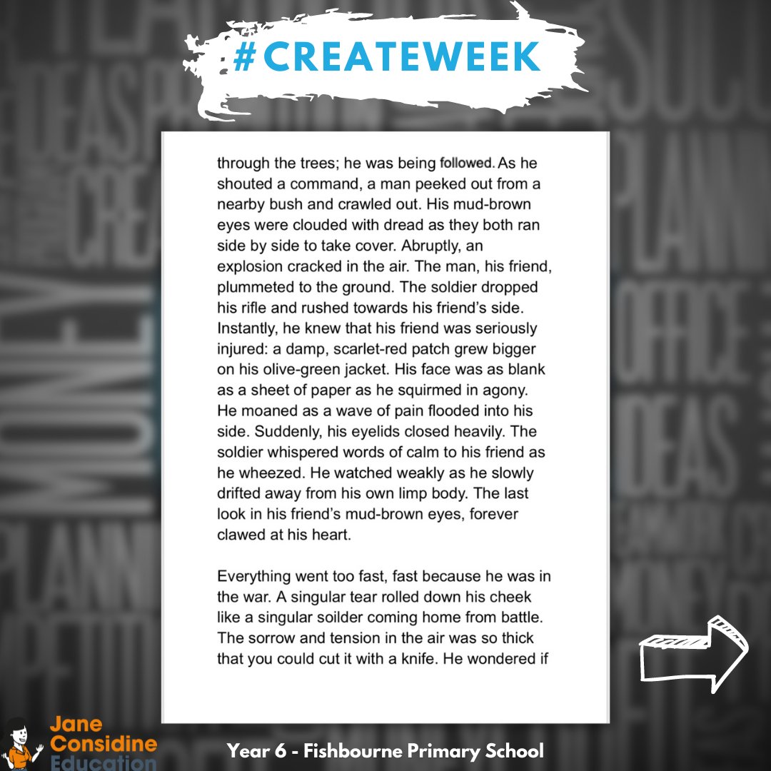 TrainingSpace's tweet image. Look at this great piece of independent writing!
Our first submission for our #CreateWeek independent writing spotlight! 
If you have independent writing provided by your pupils, send it in to use via DM or info@thetrainingspace.co.uk 
#createweek #year6 #primary #school #england