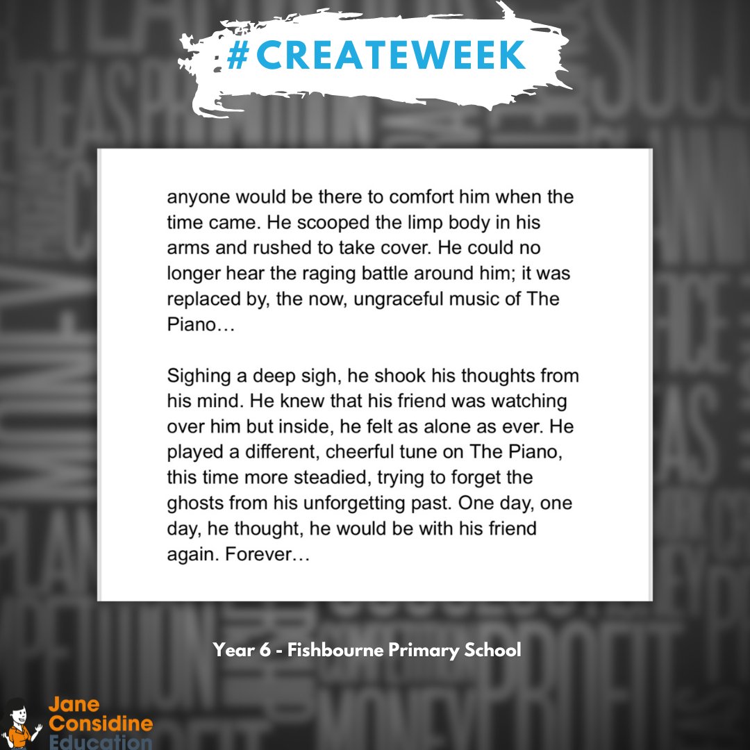 TrainingSpace's tweet image. Look at this great piece of independent writing!
Our first submission for our #CreateWeek independent writing spotlight! 
If you have independent writing provided by your pupils, send it in to use via DM or info@thetrainingspace.co.uk 
#createweek #year6 #primary #school #england