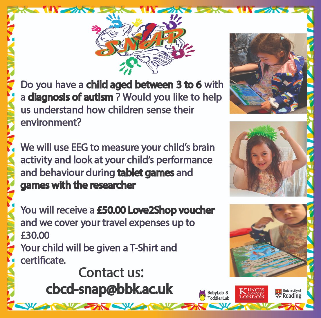 Do you have a child aged 3-6 with a diagnosis of autism? Help us understand how children sense their environment! 🧠✨ Details below ⬇️