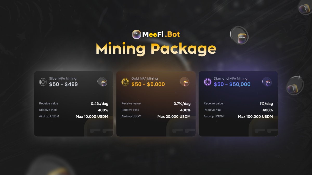 MeeFiBot's tweet photo. 🔥 Increasing Your Mining Package To Get The Big Airdrop  🔥

Mining and getting the return up to 1% every day, why not?

At MeeFi, you can start mining from $50 and earn benefits from it! 

🌈 Receive the Airdrop up to 100,000 USDM with your package, don't miss❗ https://t.co/WMMCQn7s3o