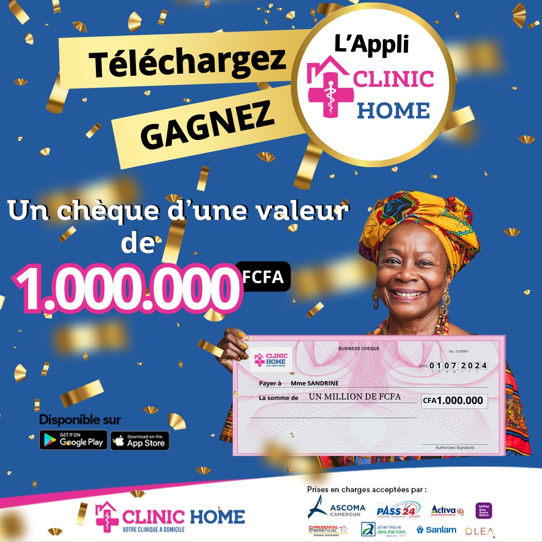 clinichome237's tweet photo. Vous rêvez de devenir millionnaire ? 🌟 Clinic Home réalise votre rêve avec un superbe concours où vous pouvez gagner 1 million 

Comment participer ? C’est facile !

Téléchargez l’application Clinic Home et inscrivez-vous 
, Abonnez-vous à nos pages de réseaux sociaux. https://t.co/1KOS90kyzZ
