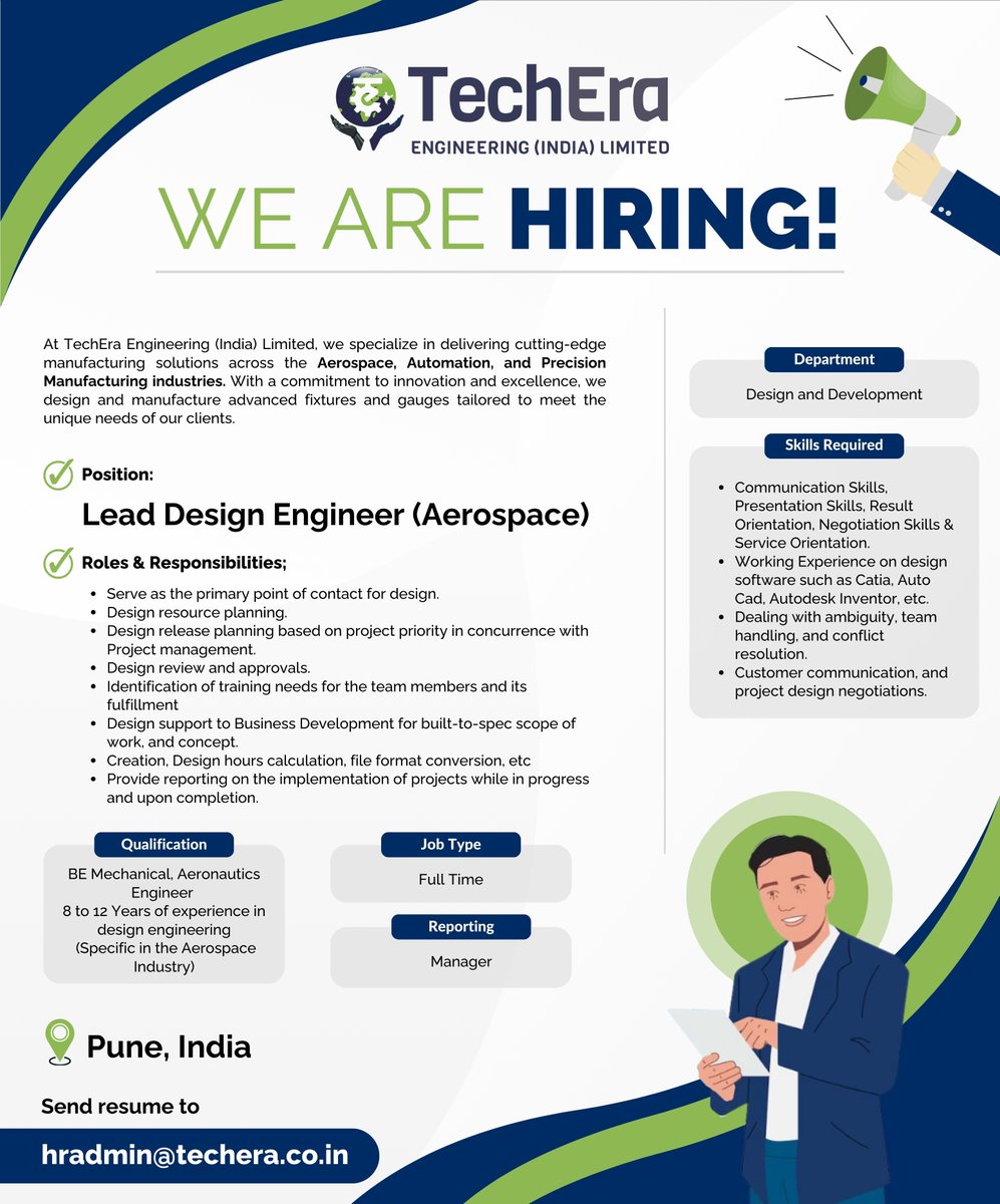 TecheraEngg's tweet image. 📢 𝗧𝗲𝗰𝗵𝗘𝗿𝗮 is looking for an exceptional Candidate to join our dynamic team at position 𝐋𝐞𝐚𝐝 𝐃𝐞𝐬𝐢𝐠𝐧 𝐄𝐧𝐠𝐢𝐧𝐞𝐞𝐫 (𝐀𝐞𝐫𝐨𝐬𝐩𝐚𝐜𝐞)

𝗔𝗽𝗽𝗹𝘆 𝗡𝗼𝘄 : hradmin@techera.co.in

#techeraengineering #aerospace #hiring #career #jobs #jobsearch #jobopening