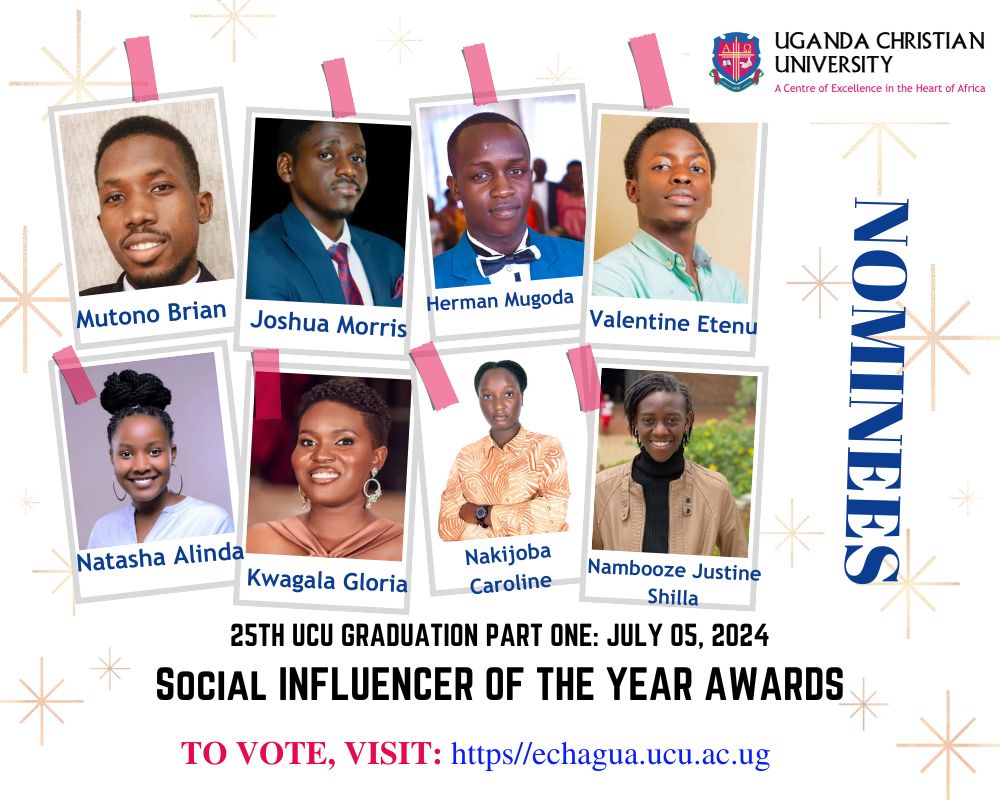UCUniversity's tweet image. UCU "SOCIAL INFLUENCER OF THE YEAR" AWARDS: We are excited to announce the “Social Influencer of the Year Award 2024”! 🎉 
We're looking to honour graduating UCU students (Male and Female) who have been “people’s people”, inspiring their peers and embodying the core values of…