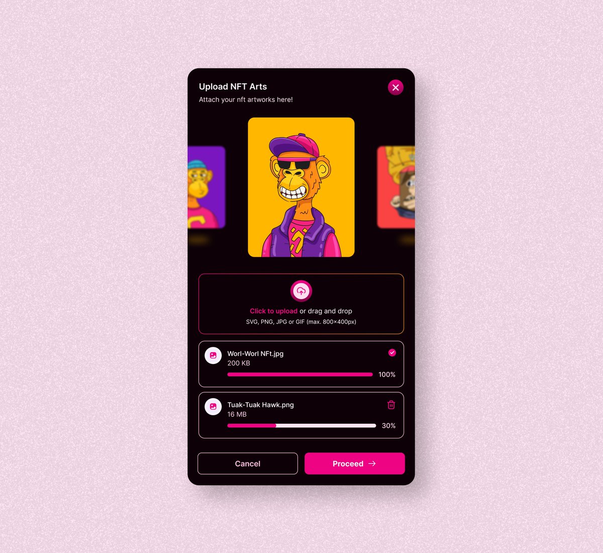 DesiignBro's tweet photo. GM &amp; Happy New Month!, Design Twitter 👋 
Welcome to July's Edition of posting Designs for 31 days straight! 

Posting a design a day till I earn a full time role! ✨
Design Challenge with @DailyUI
Day 31 of 100: Upload UI 🔥
Focus: Web3 NFT Upload UI

#DailyUI #Web3 #Embraceweb3 https://t.co/m6LiIGPgzy