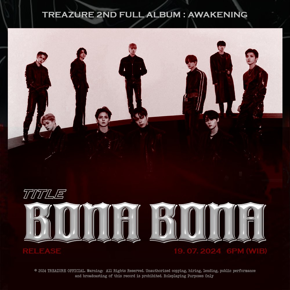 ㅤ 
             𝗧𝗥𝗘𝗔𝗭𝗨𝗥𝗘 2nd Full Album
             ⊹          𝐀𝐖𝐀𝐊𝐄𝐍𝐈𝐍𝐆          ⊹

             ————— : Title Poster
             19. O7. 2O24    |    6 PM (WIB)
 ㅤ