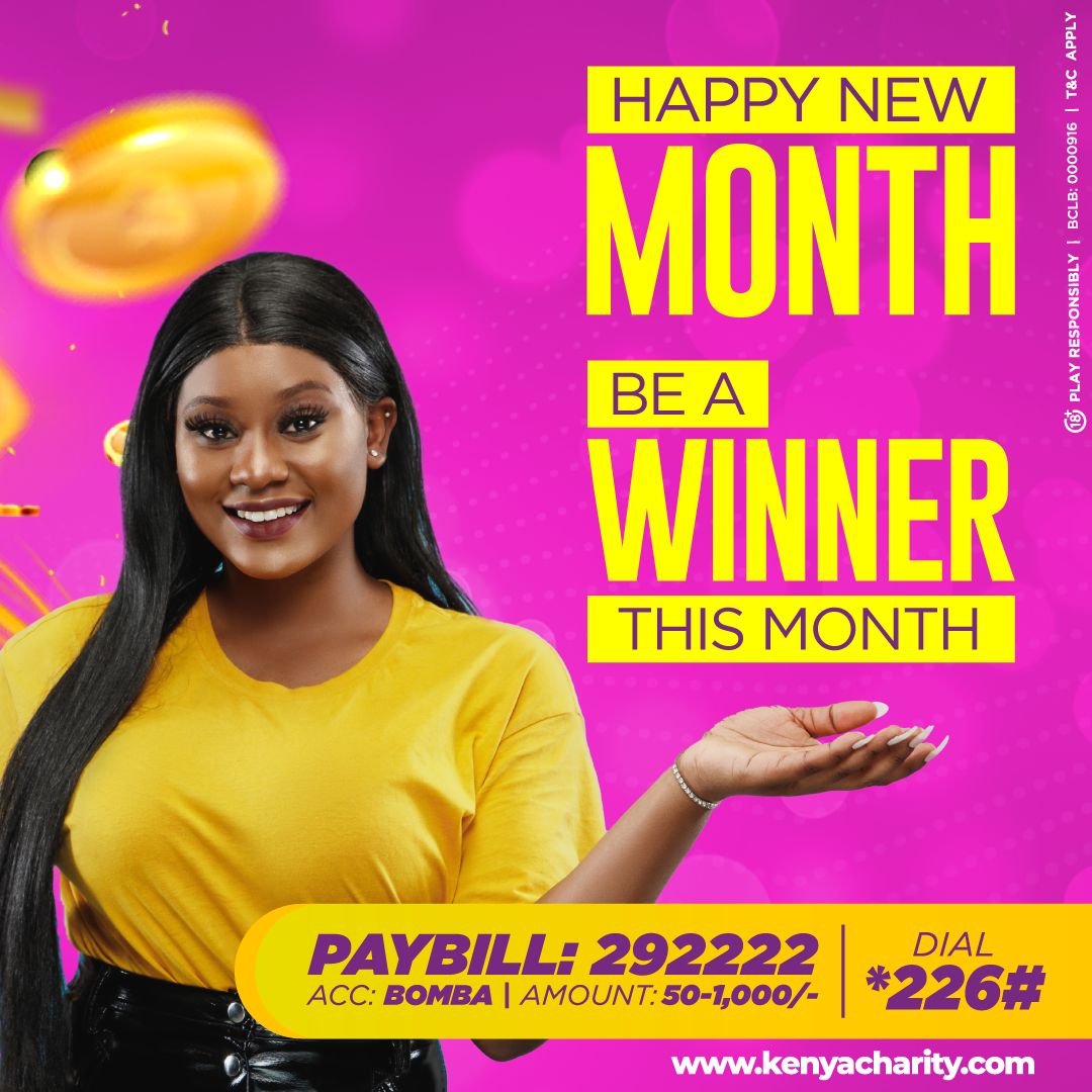 Anza mwezi on a winning note! 
Up to 25 MILLION tonight at 9PM on the Daily BOMBA draw! MPESA 100 PAYBILL 292222 ACC: BOMBA. Win X25,000 your stake. Play now!
#DareToBeAMillionaire #BeAWinner  #WeMakeWinnersEveryday #HappyNewMonth