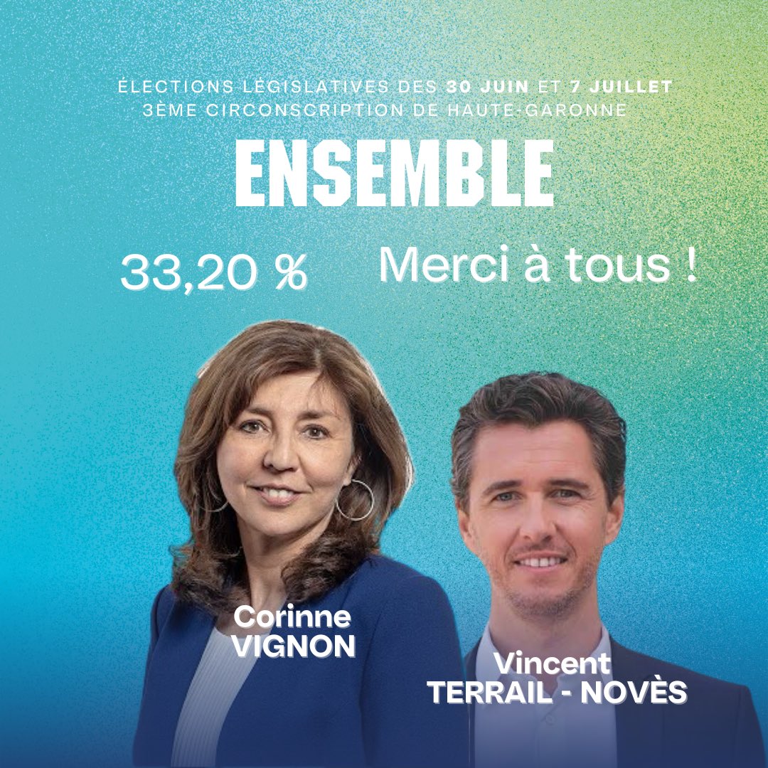 Je salue la forte mobilisation des habitants de la circonscription pour cette élection cruciale. Les extrêmes menacent le pouvoir; personne ne veut qu'ils nous représentent. J'appelle tous les démocrates et républicains à se rassembler autour de notre candidature dimanche.