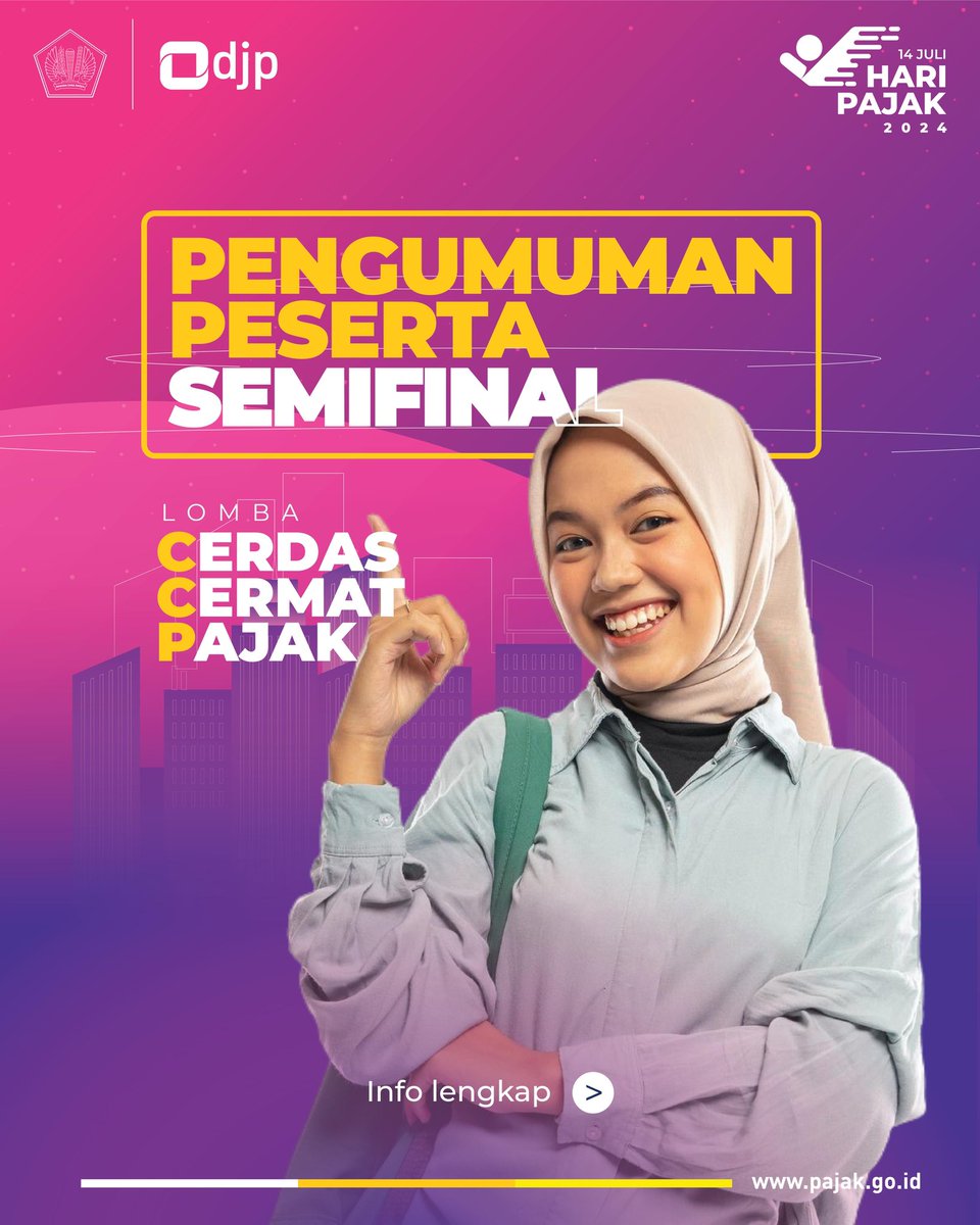pajakkaltimtara's tweet photo. PENGUMUMAN

Selamat untuk tim yang berhasil lolos ke Babak Semifinal. 
Terima kasih atas partisipasi teman-teman semua. Tetap semangat dan tunggu event @pajakkaltimtara selanjutnya!

Bagi para Semifinalis, Taxmin tunggu di Kanwil DJP Kaltimtara🙂👋🏻

@DitjenPajakRI 
#HariPajak2024 https://t.co/OL7qUG2n1i
