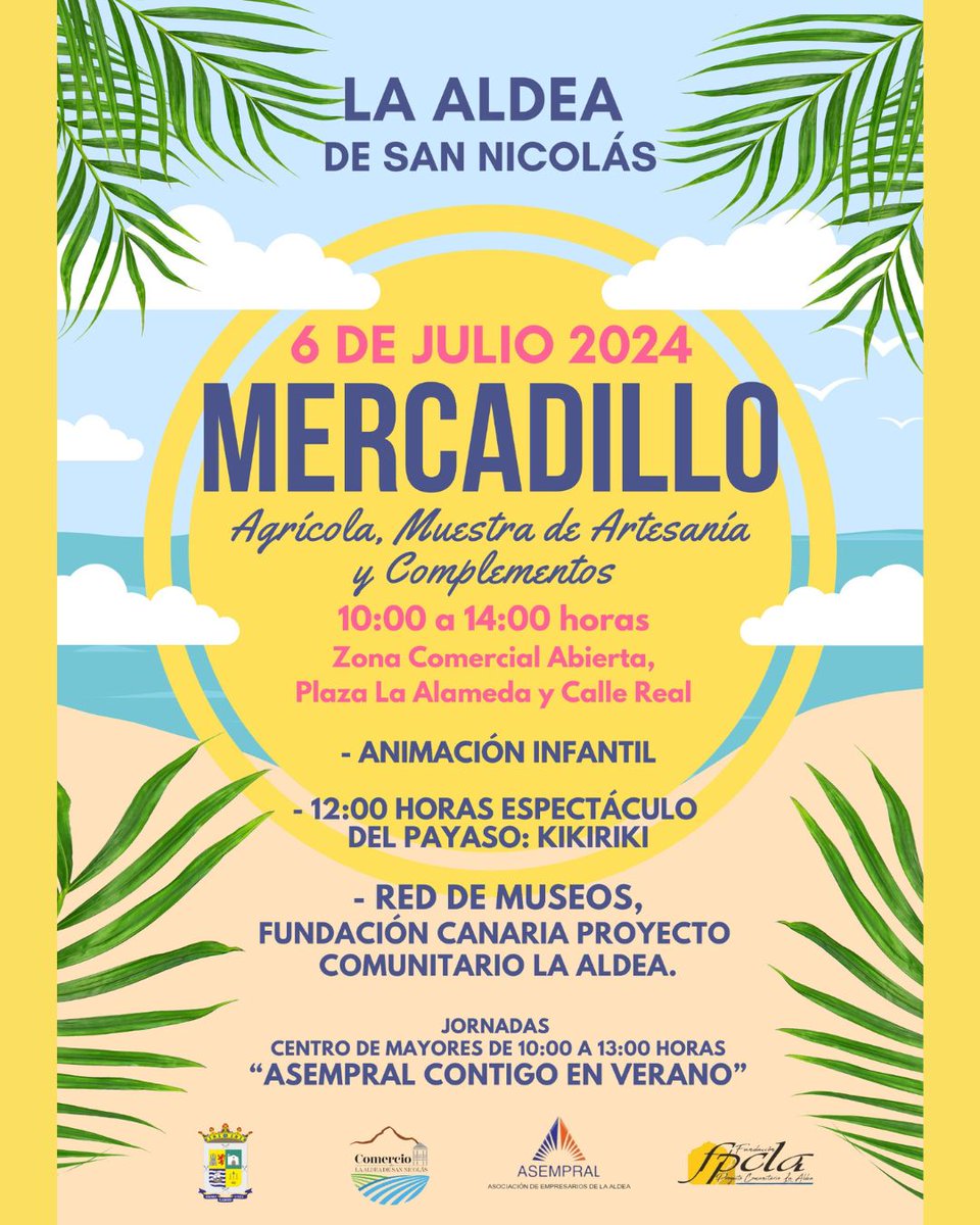 📌Este sábado, 6 de julio, La Aldea de San Nicolás celebra una nueva edición del mercadillo agrícola y la muestra de artesanía y complementos.