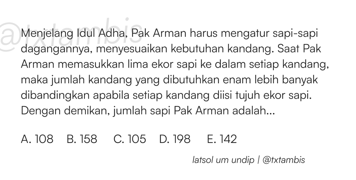 txtambis's tweet photo. [Latsol UM UNDIP]

Jumlah sapi Pak Arman adalah... https://t.co/ifyJF1gnrN
