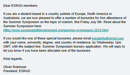 Bursaries for free attendance of Summer Symposium on wisdom July 5th. For info on bursaries, check 👇