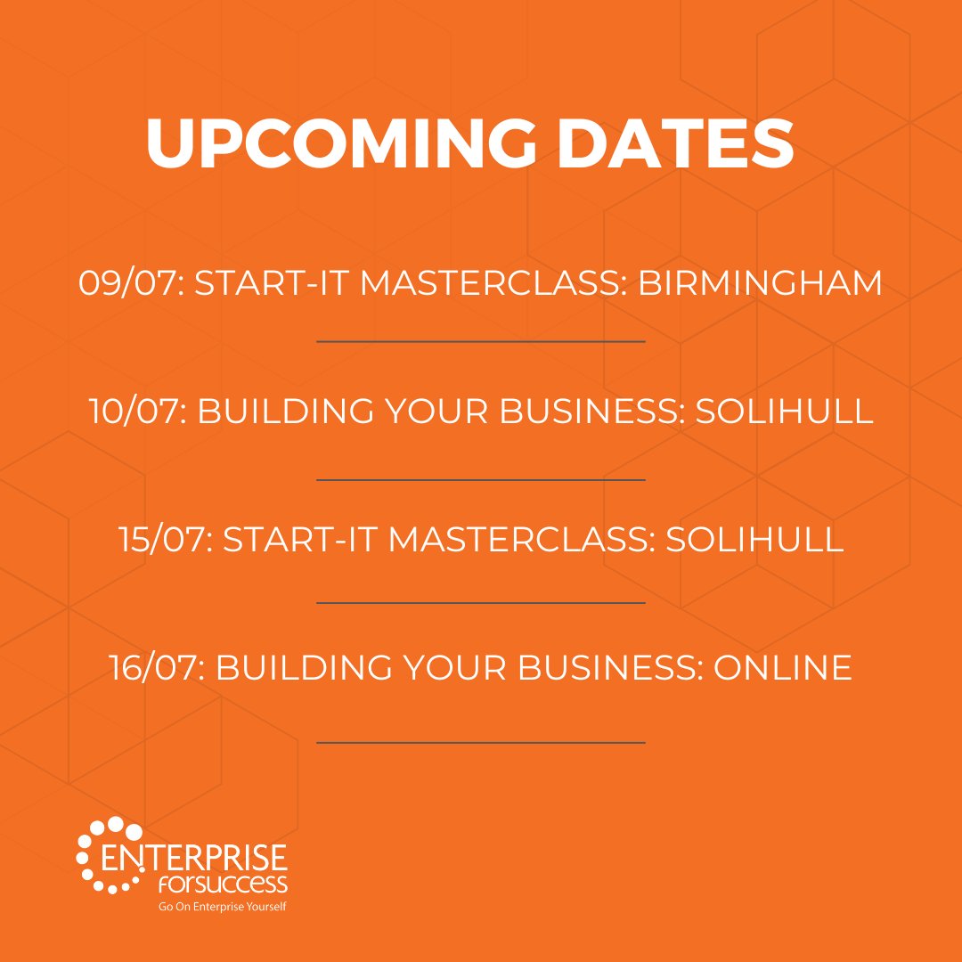 Ready to level up your business? Join our FREE July workshops for expert advice!
📅 9th: Start-it Masterclass 
📅 10th: Business Foundations 
📅 15th: Start-up Masterclass 
📅 16th: Business Foundations 
#BusinessGrowth #Entrepreneurship #FreeWorkshops