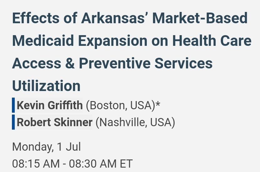 Hello #ARM24 early birds! Come check out my presentation in 308 as part of the "Medicaid Eligibility and Connections to Medicare"

I'll be talking about Arkansas' novel Medicaid expansion and how it all worked out!

vmx.m-anage.com/us/2024arm/en-…