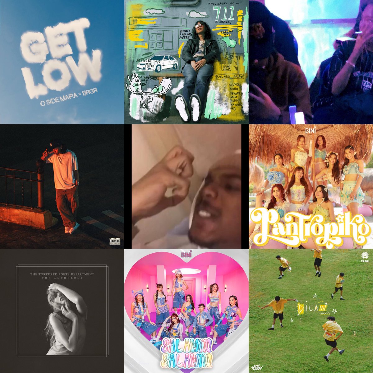 allchartsPH's tweet photo. Every #1 song on Spotify PH chart in 2024 so far:

Get Low @Oside_Mafia, #BRGR
711 @heytoneejay 
Makasarili Malambing #KristinaDawn, @hevabiofficial 
Alam Mo Ba Girl #HevAbi
Babaero @ginsandmelodies, #HevAbi
Pantropiko @BINI_ph 
Fortnight @taylorswift13, @PostMalone 
Salamin, Salamin #BINI
Dilaw @clfrnia_maki