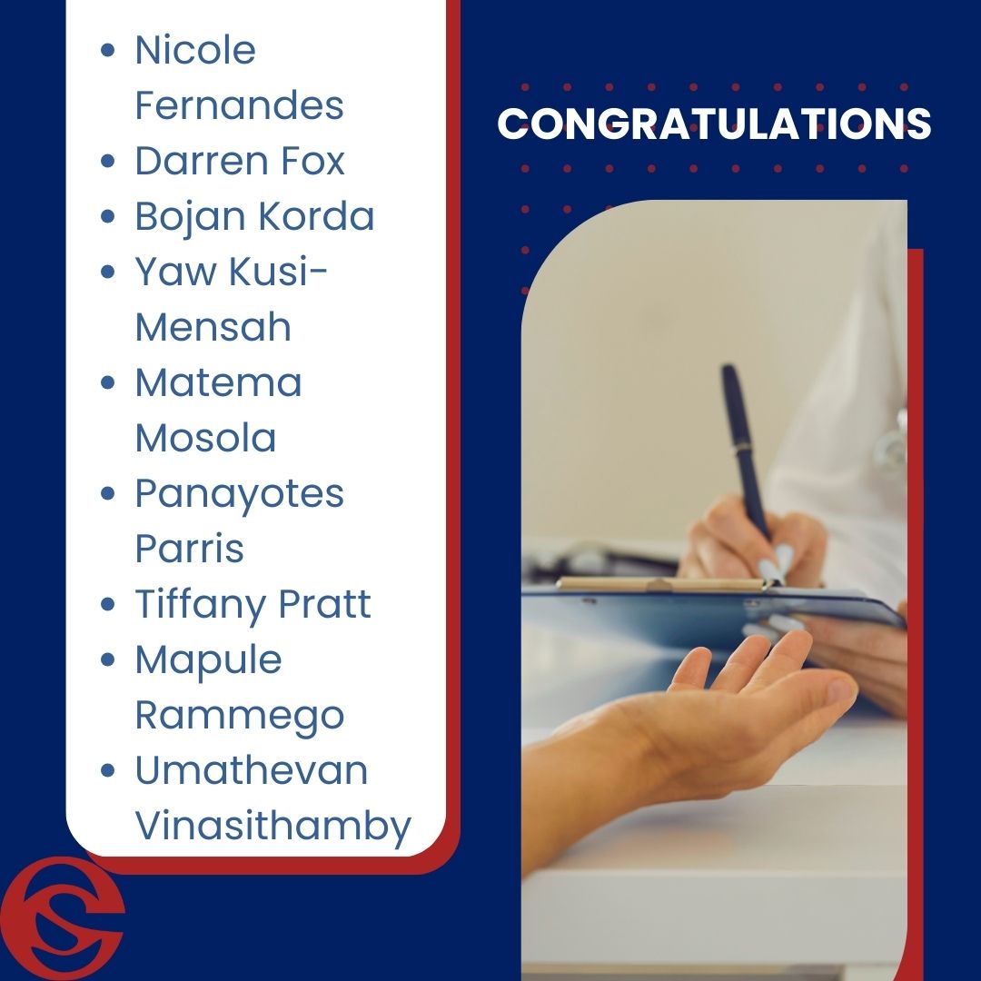 CCSSA welcomes 9 new intensivists!
Congratulations on passing the recent Cert Critical Care (SA) examination:
Nicole Fernandes
Darren Fox
Bojan Korda
Yaw Kusi-Mensah
Matema Mosola
Panayotes Parris
Tiffany Pratt
Mapule  Rammego
Umathevan Vinasithamby

We wish you well!

#CCSSA
