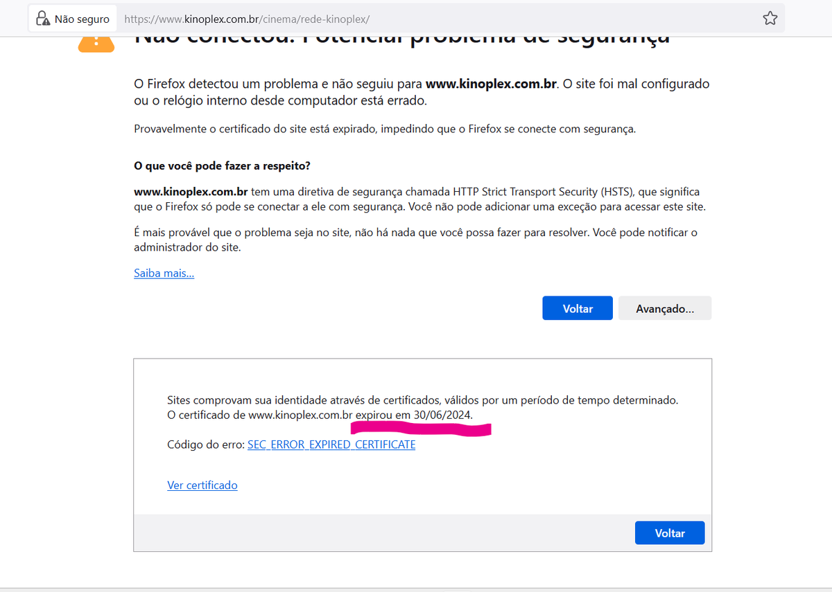 leonardoacezar's tweet photo. Alô @Kinoplex certificado expirado no site. https://t.co/4X7EsI0tGA