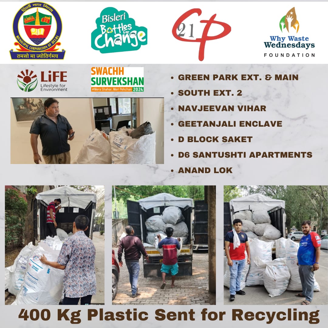 MCD <a href="/DCSOUTHZONE/">Deputy Commissioner,South Zone</a> Sh Kumar Abhishek &amp; <a href="/DCCNZMCD/">DC Central Zone MCD</a>, Dr Angel Bhati Chauhan with Why Waste Wednesdays Foundation, RWAs, 21 CenturyPolymers &amp; Bottle4Change collected 400 kg Used Plastic from various colonies
Sent for Recycling
<a href="/SwachhBharatGov/">Swachh Bharat Urban</a>
<a href="/LtGovDelhi/">LG Delhi</a>
<a href="/OberoiShelly/">Dr. Shelly Oberoi</a>
<a href="/AshwaniKumar_92/">Ashwani Kumar</a>