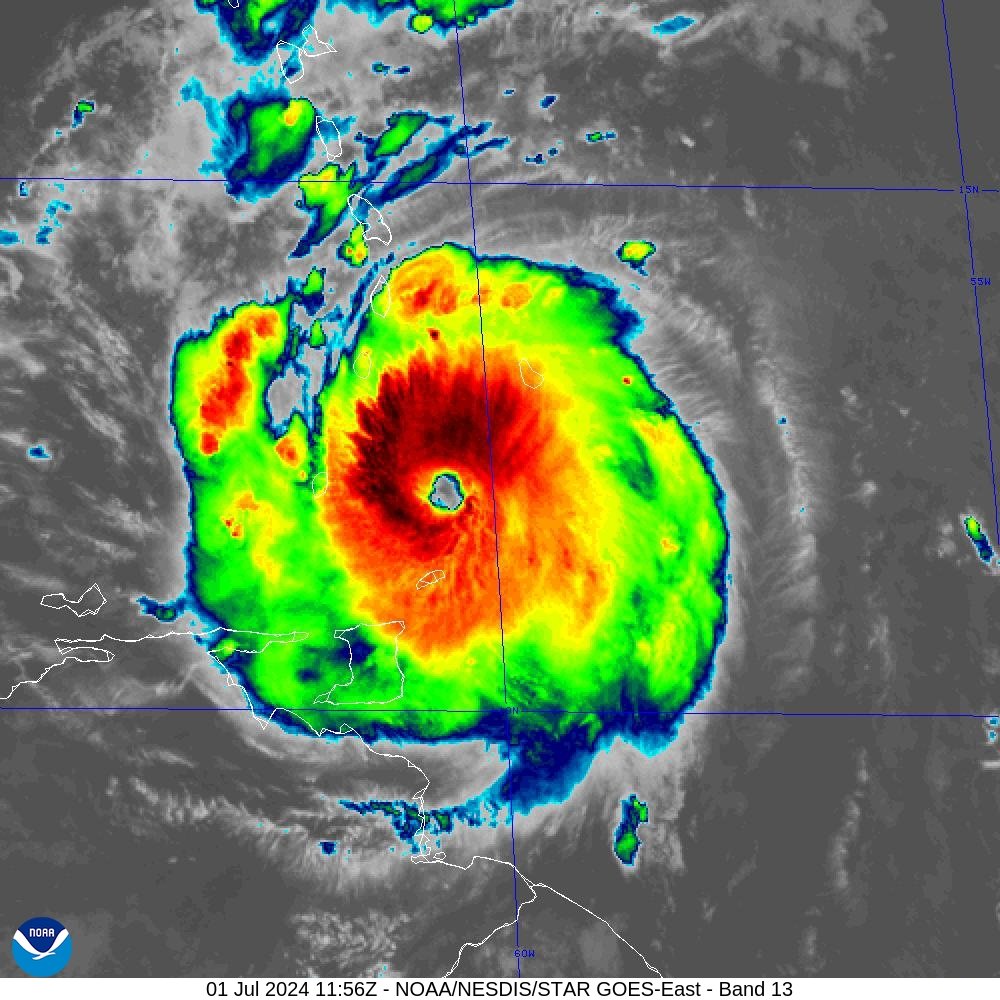 NHC_Atlantic's tweet image. 8AM AST Jul 1: @53rdWRS &amp;amp; @NOAA_HurrHunter aircraft data indicate #Beryl  has strengthened to an extremely dangerous category 4 hurricane. Life-threatening winds and storm surge expected to begin in the Windward Islands this morning. For more visit hurricanes.gov