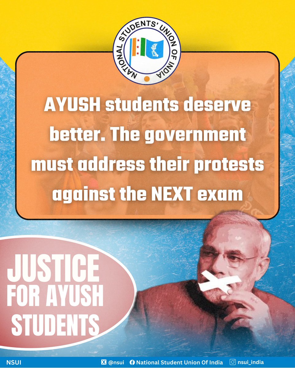 NSUI Assam (@nsuiassam) on Twitter photo рдореЛрджреА рд╕рд░рдХрд╛рд░, AYUSH рдЫрд╛рддреНрд░реЛрдВ рдХреА рд╕реБрдиреЗрдВред рд╣рдо рд╕рд┐рд░реНрдл рдиреНрдпрд╛рдп рдФрд░ рд╕рдорд╛рдирддрд╛ рдЪрд╛рд╣рддреЗ рд╣реИрдВред NEXT рдкрд░реАрдХреНрд╖рд╛ рдХреА рдиреАрддрд┐рдпреЛрдВ рдореЗрдВ рдмрджрд▓рд╛рд╡ рдХрд░реЗрдВред #JusticeForAYUSHStudents рдореЛрджреА рд╕рд░рдХрд╛рд░, AYUSH рдЫрд╛рддреНрд░реЛрдВ рдХреА рд╕реБрдиреЗрдВред рд╣рдо рд╕рд┐рд░реНрдл рдиреНрдпрд╛рдп рдФрд░ рд╕рдорд╛рдирддрд╛ рдЪрд╛рд╣рддреЗ рд╣реИрдВред NEXT рдкрд░реАрдХреНрд╖рд╛ рдХреА рдиреАрддрд┐рдпреЛрдВ рдореЗрдВ рдмрджрд▓рд╛рд╡ рдХрд░реЗрдВред #JusticeForAYUSHStudents