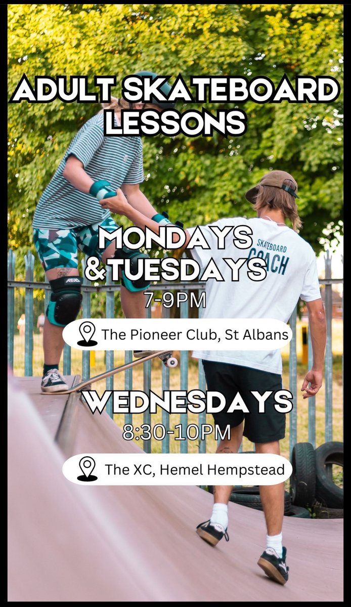 Get summer skatepark confidence with our adult skateboard less each week. So 1,2 or all 3 each week and start to progress your skills with great coaching and other skaters🛹

bookwhen.com/abcskateboardi…

#abcskateboarding
#learntoskateboard