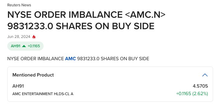 AMCAPE5's tweet photo. @compound248 @TheRoaringKitty $AMC order imbalance on Friday 👀 https://t.co/hbTOJVUF8x