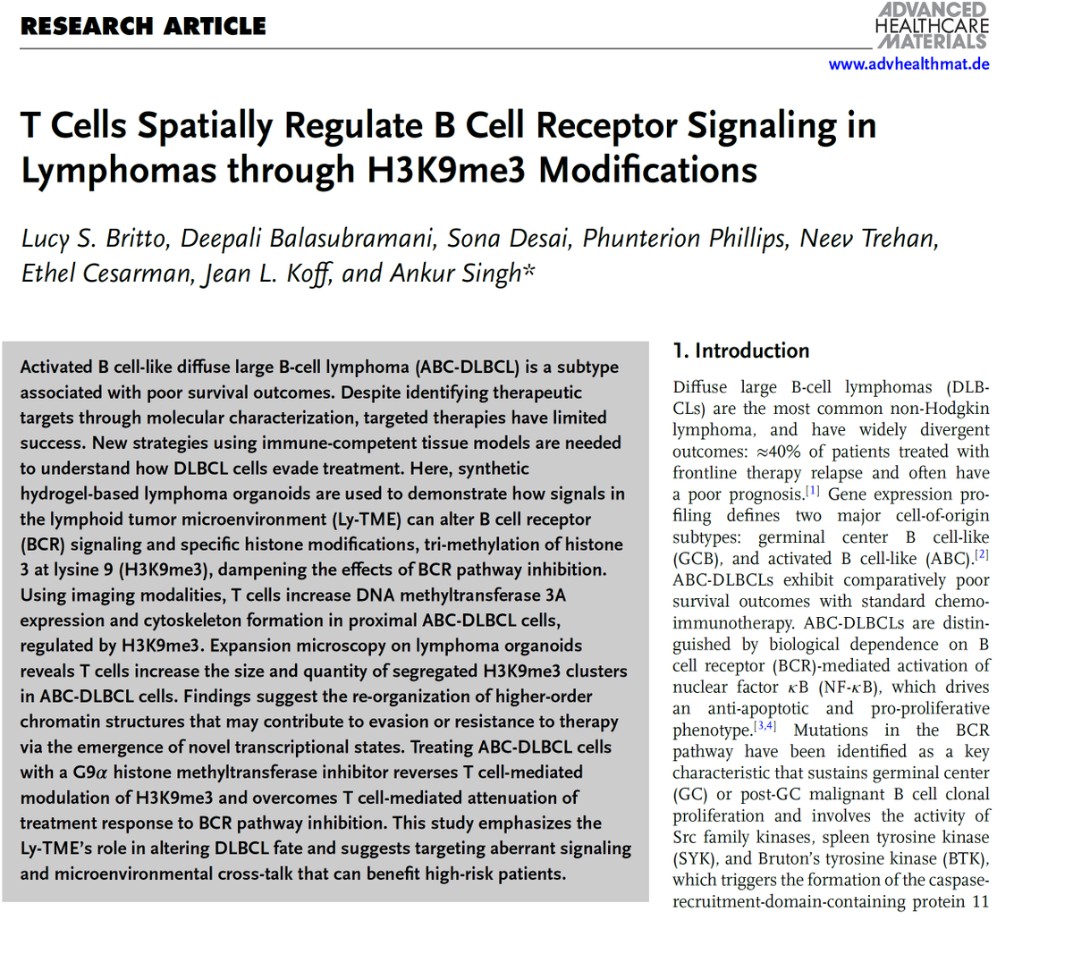 Ankur Singh (@dr_asingh) on Twitter photo Excited to share <a href="/LucySBritto/">lucy britto ツ</a>'s 1st PhD pub on how T cells spatially regulate B Cell Receptor signaling in #lymphomas through synpase & H3K9me3 modifications, to "help" evade treatment! Congrats team! Thanks <a href="/theNCI/">National Cancer Institute</a> for funding this research! #OpenAccess🧵onlinelibrary.wiley.com/doi/full/10.10… Excited to share <a href="/LucySBritto/">lucy britto ツ</a>'s 1st PhD pub on how T cells spatially regulate B Cell Receptor signaling in #lymphomas through synpase & H3K9me3 modifications, to "help" evade treatment! Congrats team! Thanks <a href="/theNCI/">National Cancer Institute</a> for funding this research! #OpenAccess🧵onlinelibrary.wiley.com/doi/full/10.10…