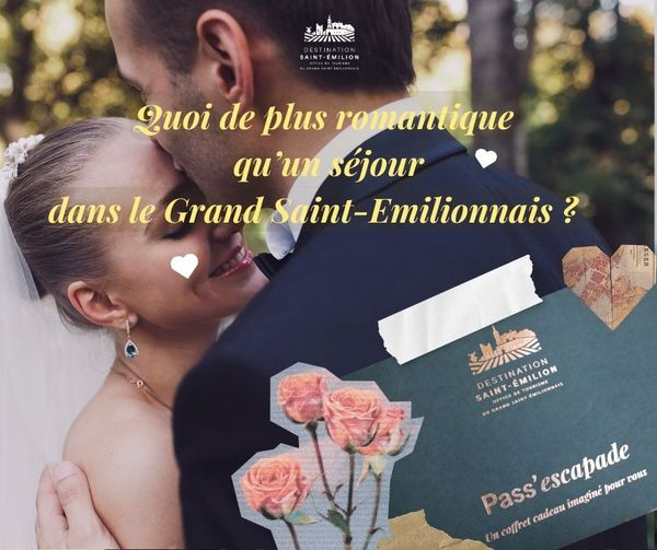 Quoi de plus romantique qu'un séjour dans le Grand Saint-Emilionnais ? 📷
La saison des mariages approche et nous vous donnons quelques idées pour gâter vos proches.

Choisissez le Pass'Escapade qui leur ressemble : shorturl.at/BQJaF