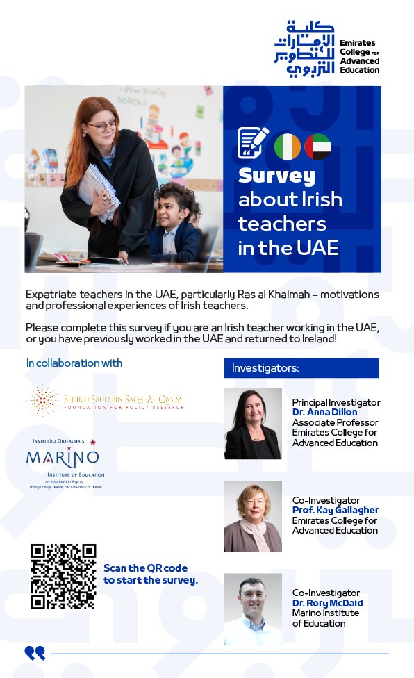 Have you ever worked as a teacher in the UAE? Are you still working there, or have you taken up a teaching job in Ireland? If so, please consider completing this survey about Irish teachers in the UAE ecaeac.qualtrics.com/jfe/form/SV_cP…