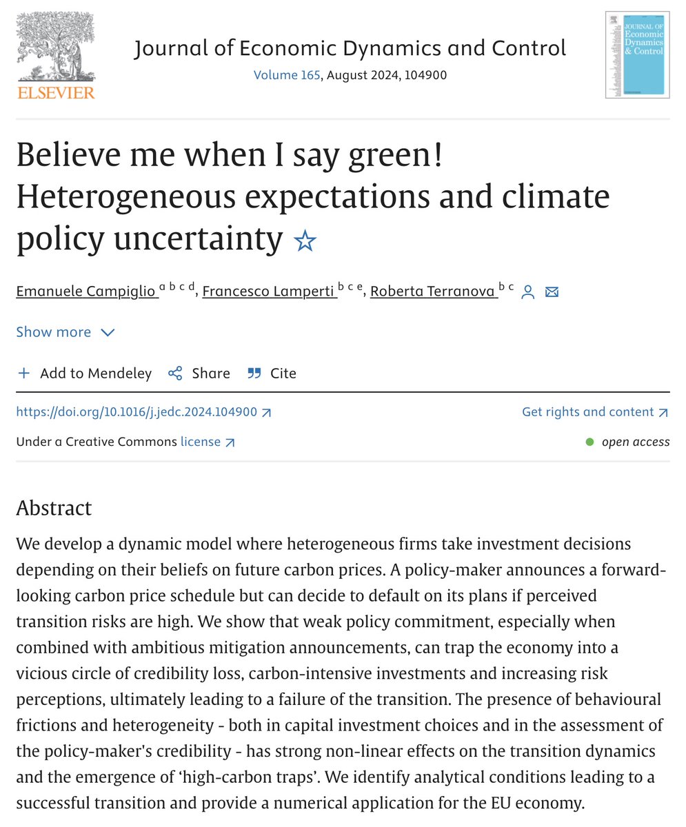 Emanuele Campiglio (@emacampiglio) on Twitter photo New article available open access on JEDC! together with <a href="/RobertaTerranow/">Roberta Terranova</a> and Francesco Lamperti sciencedirect.com/science/articl… New article available open access on JEDC! together with <a href="/RobertaTerranow/">Roberta Terranova</a> and Francesco Lamperti sciencedirect.com/science/articl…