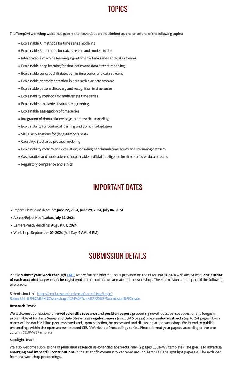 Artificial Intelligence and Machine Learning @ LMU (@aiml_lmu) on Twitter photo 📣Last Call for the TempXAI workshop <a href="/ECMLPKDD/">ECML PKDD</a> 2024 in beautiful Vilnius, Lithuania🇱🇹. We are interested in time series, online learning, and temporal Explainable Artificial Intelligence!
⏰Paper Deadline: July 04 2024
🔗cmt3.research.microsoft.com/ECMLPKDDWorksh…
<a href="/XAI_Research/">Explainable AI</a> <a href="/trr_318/">TRR 318 Constructing Explainability</a> 📣Last Call for the TempXAI workshop <a href="/ECMLPKDD/">ECML PKDD</a> 2024 in beautiful Vilnius, Lithuania🇱🇹. We are interested in time series, online learning, and temporal Explainable Artificial Intelligence!
⏰Paper Deadline: July 04 2024
🔗cmt3.research.microsoft.com/ECMLPKDDWorksh…
<a href="/XAI_Research/">Explainable AI</a> <a href="/trr_318/">TRR 318 Constructing Explainability</a>