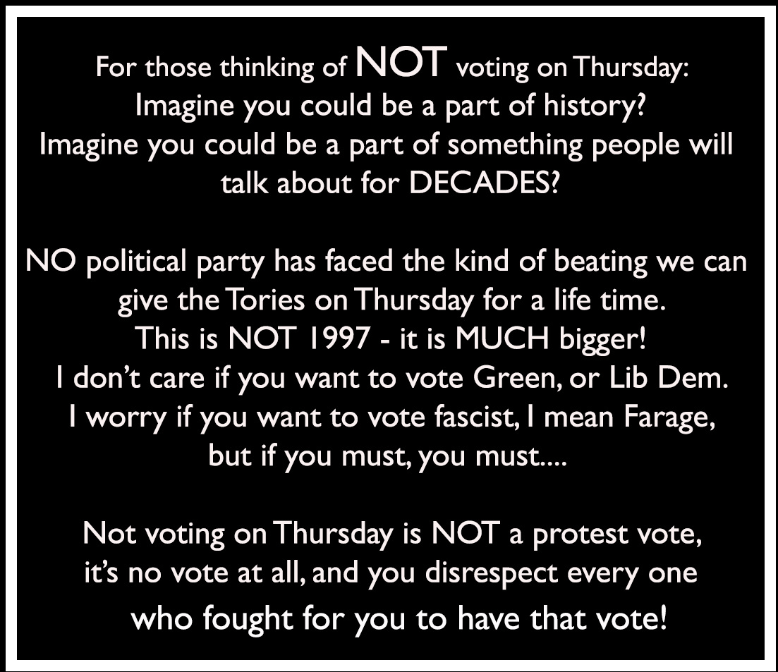 Voting on Thursday is so important!
#Election2024 #VoteLabourJuly4th #StopTheTories 
Please share !