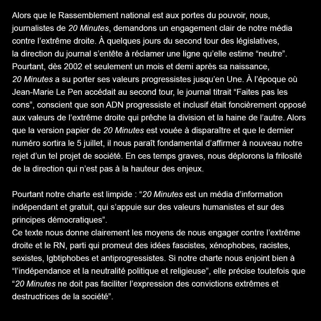 JeanloupDelmas's tweet image. Dans une lettre ouverte, nous, journalistes de la rédaction de 20 Minutes, demandons à notre media de prendre un engagement clair contre l'extrême droite