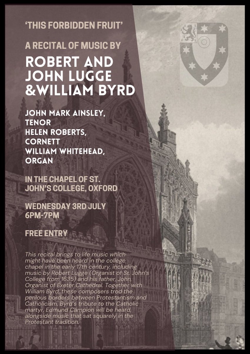 Clerkenwill's tweet photo. Here’s the programme for Wednesday evening’s short recital @StJohnsOx. I’m increasingly in awe of @johnlugge’s rhythmic and structural genius. Do come! There will be lovely singing and playing and it’s free. https://t.co/EogM4Y7EBh