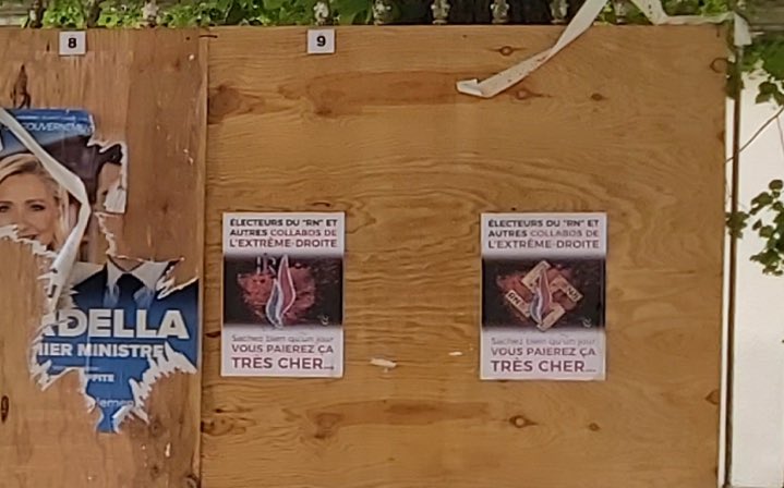 Vue ce matin à Dammartin-en-Goële (77).
Menacer pour influencer un vote, tel qu’il soit est une entrave au peu de démocratie que nous avons. J’espère que le <a href="/justice_gouv/">Ministère de la Justice</a> fera quelques choses.