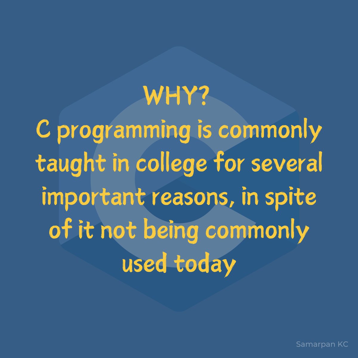 samarpankc79's tweet image. Why, #C_programming is commonly taught in college for several important reasons, in spite of not being commonly used today? 😕
1. Fundamental Concepts
2. Closeness to Hardware
3. Efficiency and Optimization
4. Legacy Applications and Current Usage