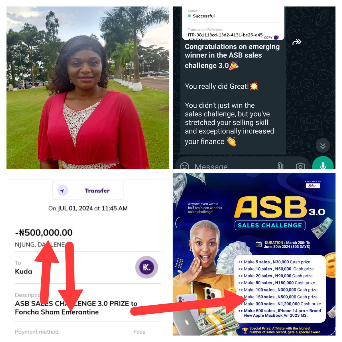 ShamFoncha's tweet photo. 10 days ago I won 300k as cash prize  for the AIP sales challenge. 

Today I celebrate another 500k made from the ASB sales challenge. Making a total of 800k . 
I thank God  for giving me the ability to do https://t.co/BVy9o4P8vx Emmanuel ifeanyi thanks for this platform https://t.co/Q168WJhnWg