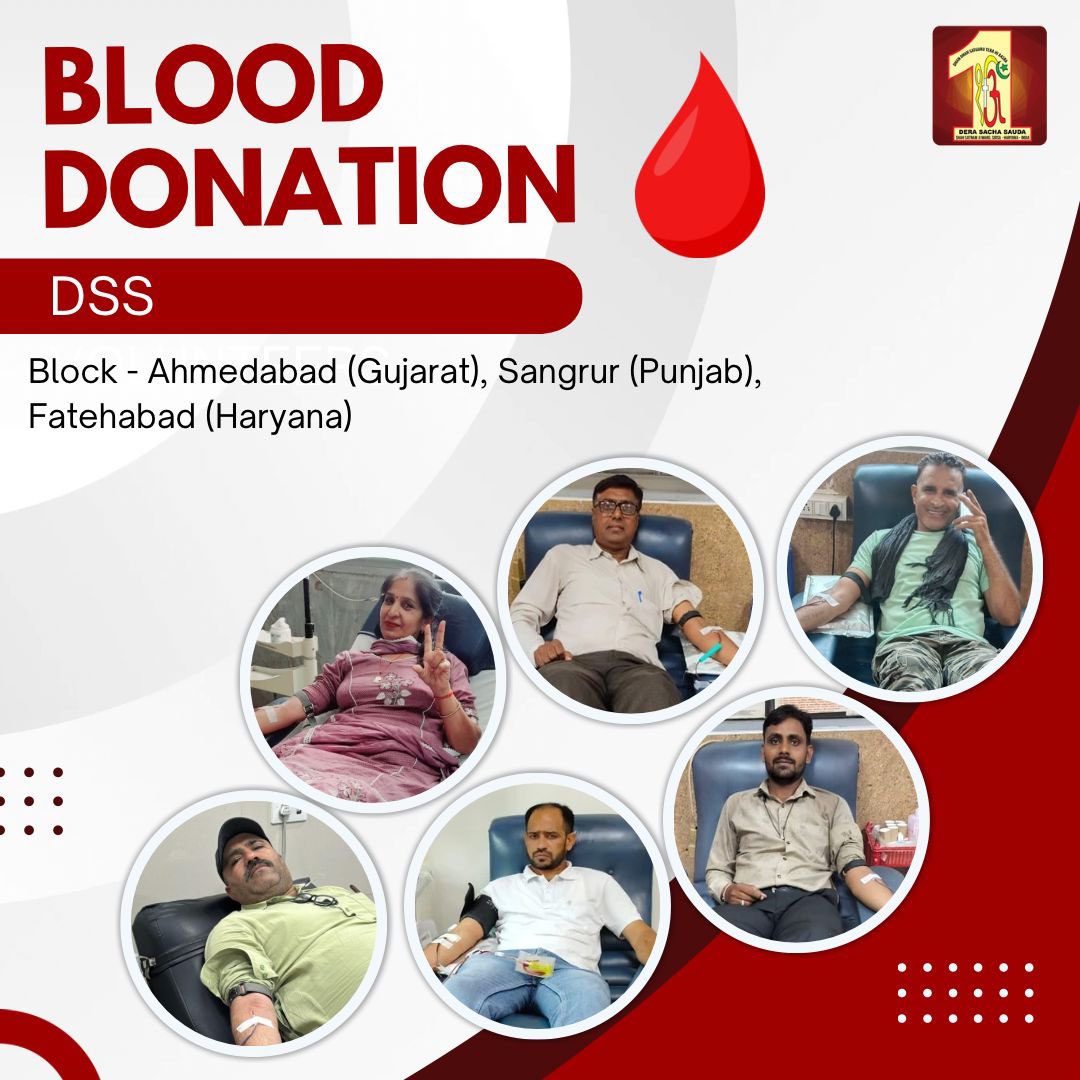 DSSNewsUpdates's tweet photo. The need for selfless blood donation is crucial as it can be the difference between life and death for many patients in dire need. Dera Sacha Sauda volunteers exemplify this selflessness by donating blood and platelets, providing essential support to those facing critical health challenges. Their compassionate actions not only save lives but also inspire others to contribute to this vital cause, ensuring that there is always enough blood available for emergencies and medical treatments. By giving selflessly, these volunteers help create a healthier, more caring community. #BloodDonation #DeraSachaSauda #SavingLives #BloodDonors