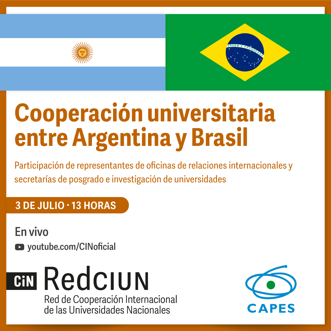 CINoficial's tweet photo. 🇧🇷🇦🇷 Cooperación universitaria entre Argentina y Brasil
Presentación de la #RedCIUN del @CINoficial y de la @CAPES_Oficial, organismo bajo la autoridad del Ministerio de Educación de Brasil.

📅 3 de julio
🕐 13 horas
💻 VIVO https://t.co/ypTg4EnUv7
#BecasPosgrado #MoveLaAmerica https://t.co/9OOBvIhIJl