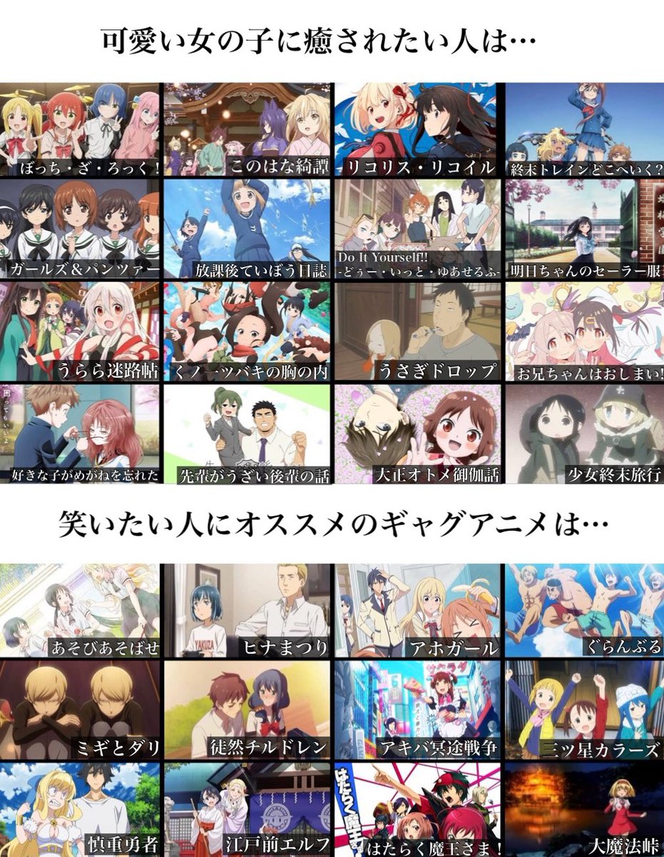 toarutoa's tweet photo. 「1クールでオススメのアニメ教えて」って言われたのでまとめてみました https://t.co/MWf7VeZBY7