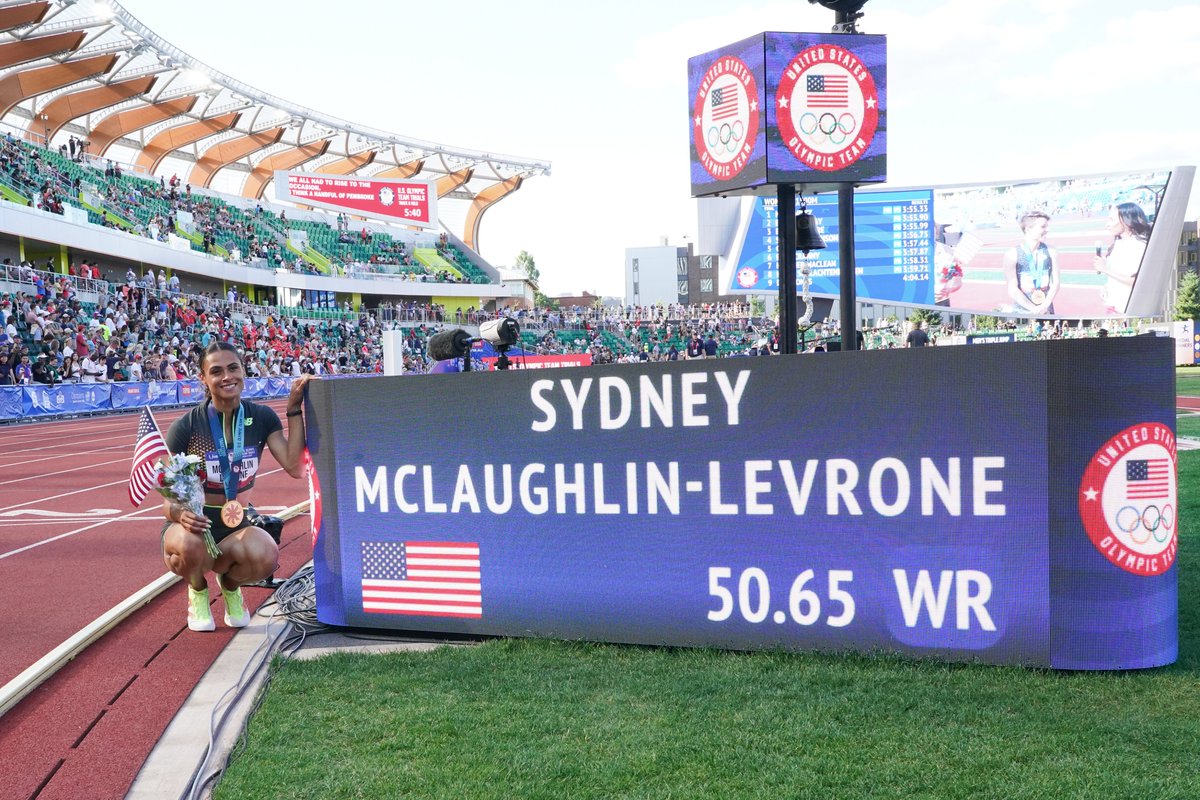 KentuckyTrack's tweet photo. What a way to close out #TrackFieldTrials24. 

@GoSydGo, you're incredible. 🐐

📷 via @usatf | #UKTF x #HurdleU https://t.co/sHKyi165Kl
