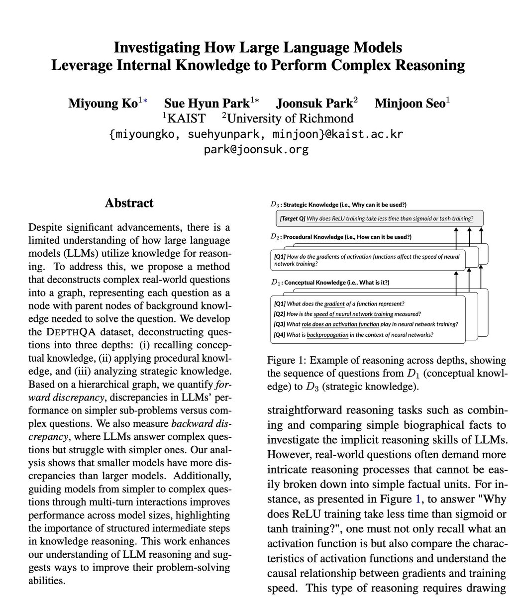 📢 Excited to share our latest paper on the reasoning capabilities of LLMs! Our research dives into how these models recall and utilize factual knowledge during solving complex questions. [🧵1 / 10]
arxiv.org/abs/2406.19502