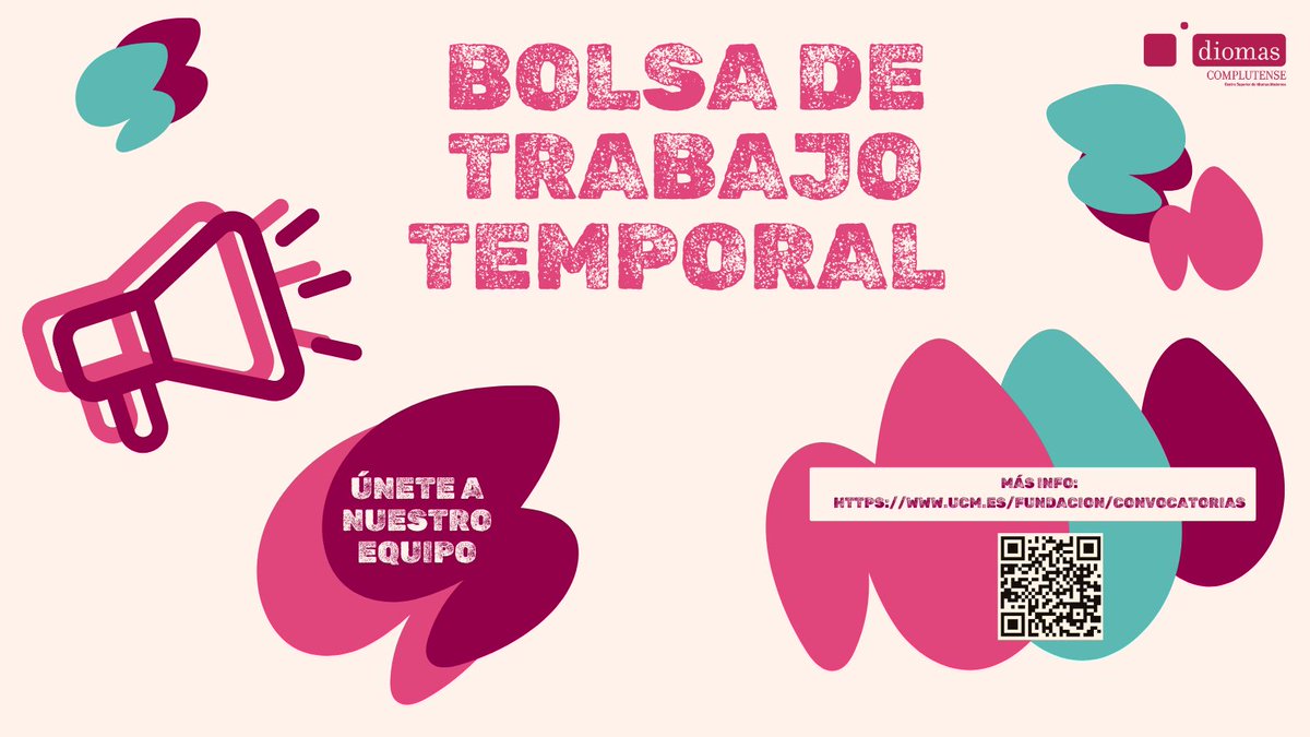 📢 ¡Oportunidad de trabajo! 
Abierta convocatoria para la creación de una bolsa de trabajo temporal para profesores de idiomas en la <a href="/fundacionucm/">Fundación Complutense</a> 🌍📚

👉 Más info ucm.es/fundacion/conv…

#Trabajo #Educación #Docentes #Idiomas #UCM