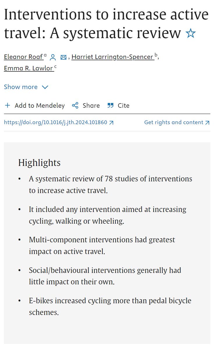 Dr Harrie Larrington-Spencer (@tricyclemayor) on Twitter photo 📢 New peer-reviewed paper with <a href="/EleanorRoaf/">Eleanor Roaf</a> & <a href="/EmmaRLawlor/">Emma Lawlor</a>
Interventions to increase active travel: A systematic review.
sciencedirect.com/science/articl…
1/ 📢 New peer-reviewed paper with <a href="/EleanorRoaf/">Eleanor Roaf</a> & <a href="/EmmaRLawlor/">Emma Lawlor</a>
Interventions to increase active travel: A systematic review.
sciencedirect.com/science/articl…
1/