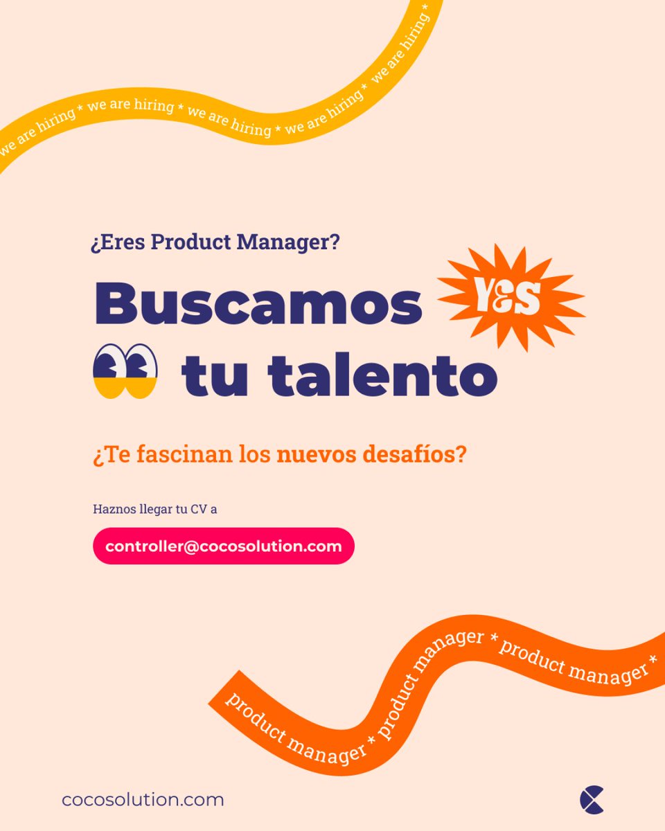 CocoSolution's tweet image. ¡Buscamos Product Manager 🚀!

¿Te apasiona el marketing digital? 

Lo que buscamos 🔎:
Experiencia previa en la gestión de proyectos, preferiblemente en herramientas online tipo SAAS o Productos digitales.
Envía tu CV a controller@cocosolution.com

#ProductManager