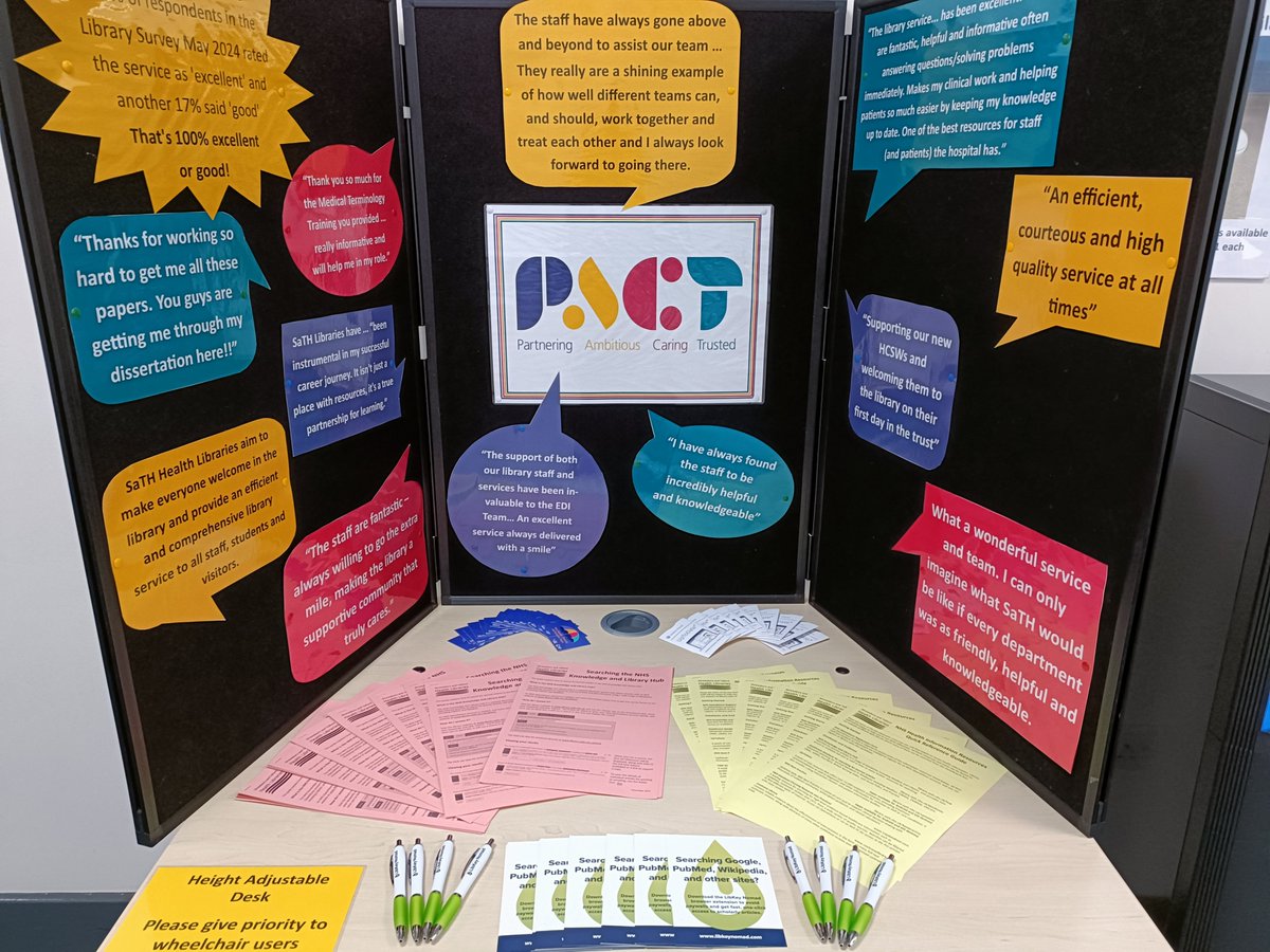 We are celebrating Values Week at both libraries this week with displays highlighting how the library service can help all <a href="/sathNHS/">SaTH</a> staff, showcasing some of the feedback from our latest library survey