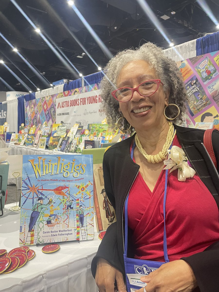 poetweatherford's tweet photo. I was excited to see my upcoming books prominently displayed at #ALAAC24. I can’t wait til you can read WHIRLIGIG, THE DOLL TEST and BRIDGES INSTEAD OF WALLS. https://t.co/jM4MpbO0sa