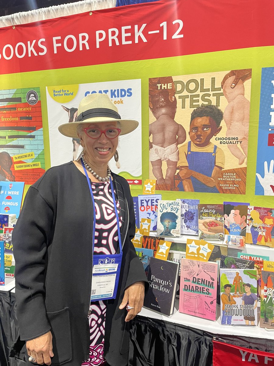 poetweatherford's tweet photo. I was excited to see my upcoming books prominently displayed at #ALAAC24. I can’t wait til you can read WHIRLIGIG, THE DOLL TEST and BRIDGES INSTEAD OF WALLS. https://t.co/jM4MpbO0sa
